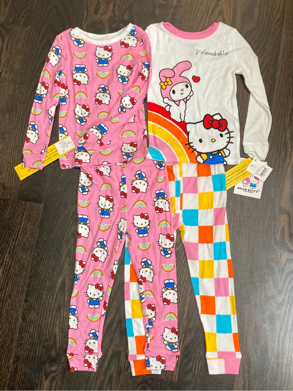 Hello Kitty Pajama Set Long Sleeves Pants 2 Pairs 4-Piece Size 3T